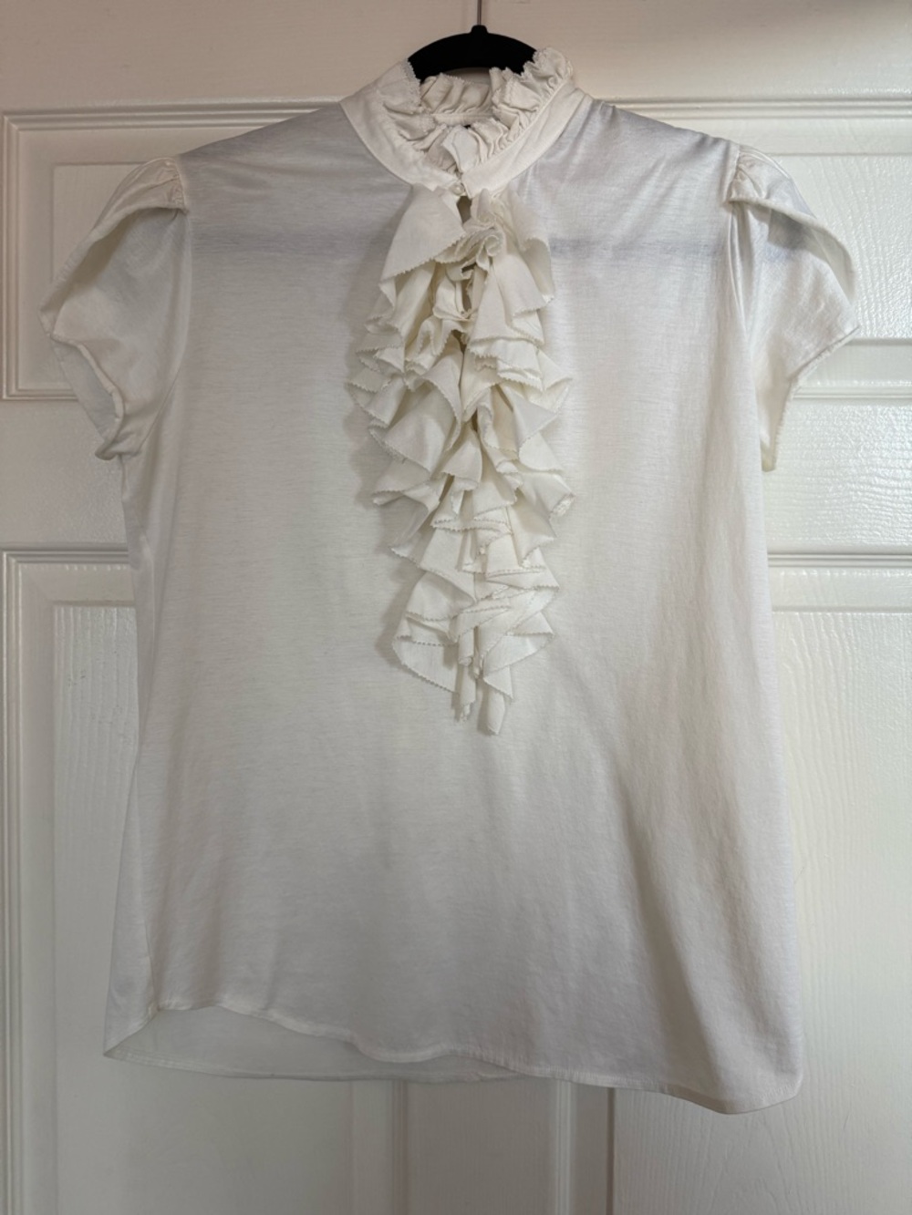 Ralph Lauren Cream Ruffle-Front Short Sleeve Top